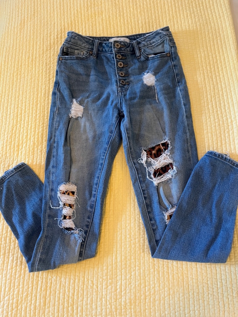 KanCan Distressed Button-Fly Blue Skinny Jeans